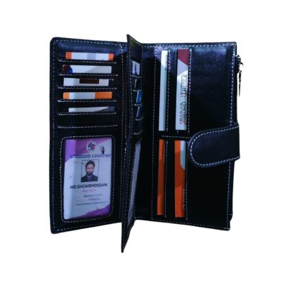 Men’s Black Genuine Leather Long Wallet – Inside View with Multiple Card Slots