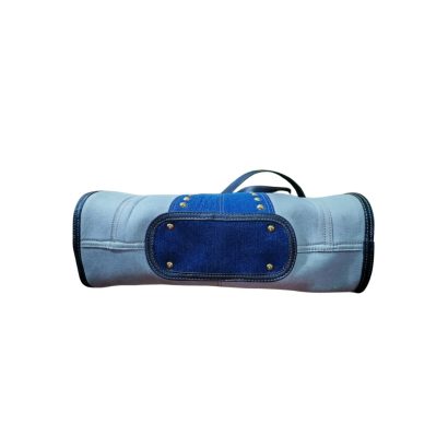 Premium black leather & denim handbag for women, handcrafted in Bangladesh for everyday use