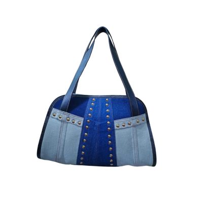 Premium black leather & denim handbag for women, handcrafted in Bangladesh for everyday use