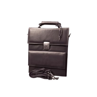 Brown genuine leather men’s office bag with lock and detachable shoulder strap