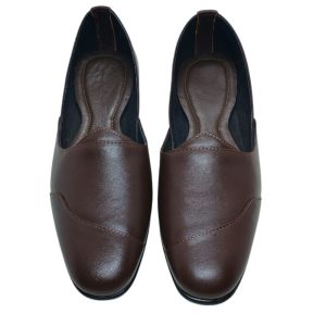 Brown leather men’s slip-on shoe top view handcrafted in Bangladesh with smooth finish