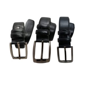 Men’s black genuine leather belts with polished metal buckles by Shabab Leather