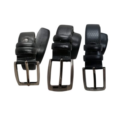 Men’s black genuine leather belts with polished metal buckles by Shabab Leather