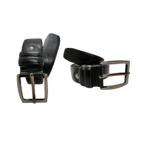Men’s black genuine leather belt with polished metal buckle by Shabab Leather