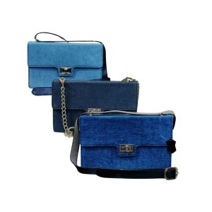 Blue denim crossbody bag for women by Shabab Leather with metal lock and adjustable strap