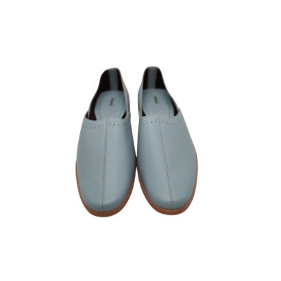 Sky blue genuine leather ladies slip-on nagra shoes with brown sole – made in Bangladesh