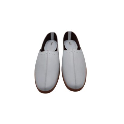 White genuine leather ladies slip-on nagra shoes with brown sole – made in Bangladesh