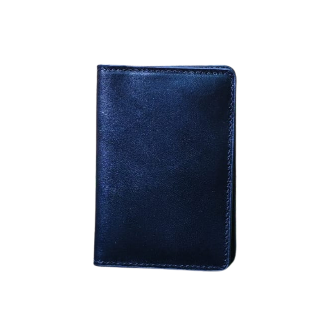Black genuine leather men’s wallet with smooth finish and premium stitching.