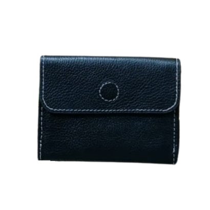 Front view of black genuine leather unisex card holder with snap closure – Shabab Leather