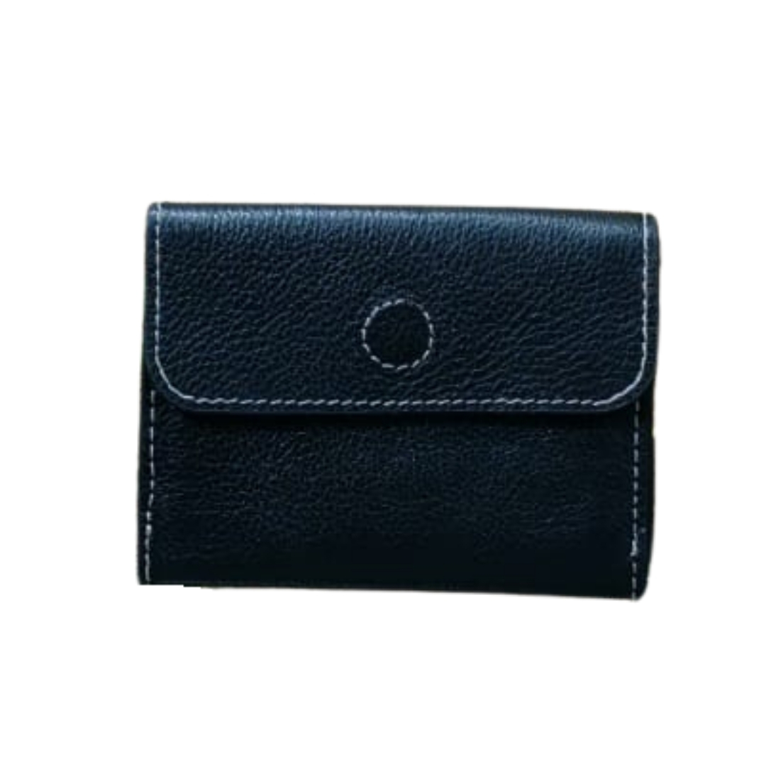 Front view of black genuine leather unisex card holder with snap closure – Shabab Leather