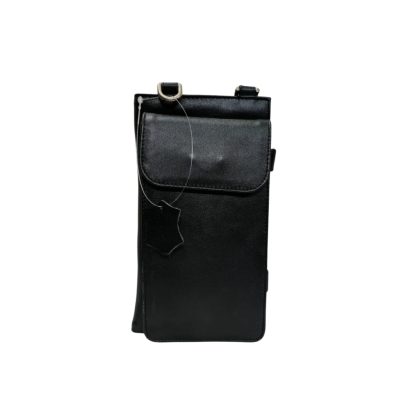 Black genuine leather messenger bag with wallet organizer and adjustable shoulder strap by Shabab Leather