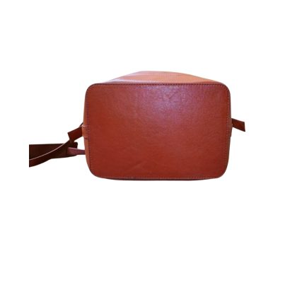 Bottom view of brown leather bucket bag – flat base durable women sling handbag