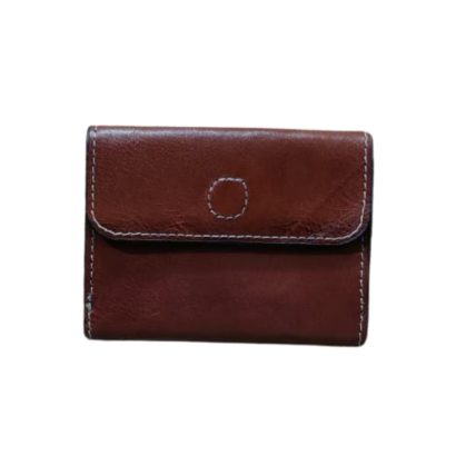 Front view of brown genuine leather unisex card holder with snap flap – Shabab Leather