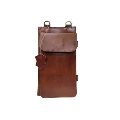 Brown genuine leather messenger bag with wallet organizer and snap flap by Shabab Leather