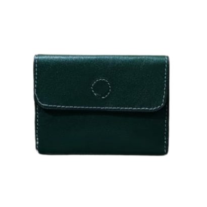 Front view of green genuine leather unisex card holder with snap flap – Shabab Leather
