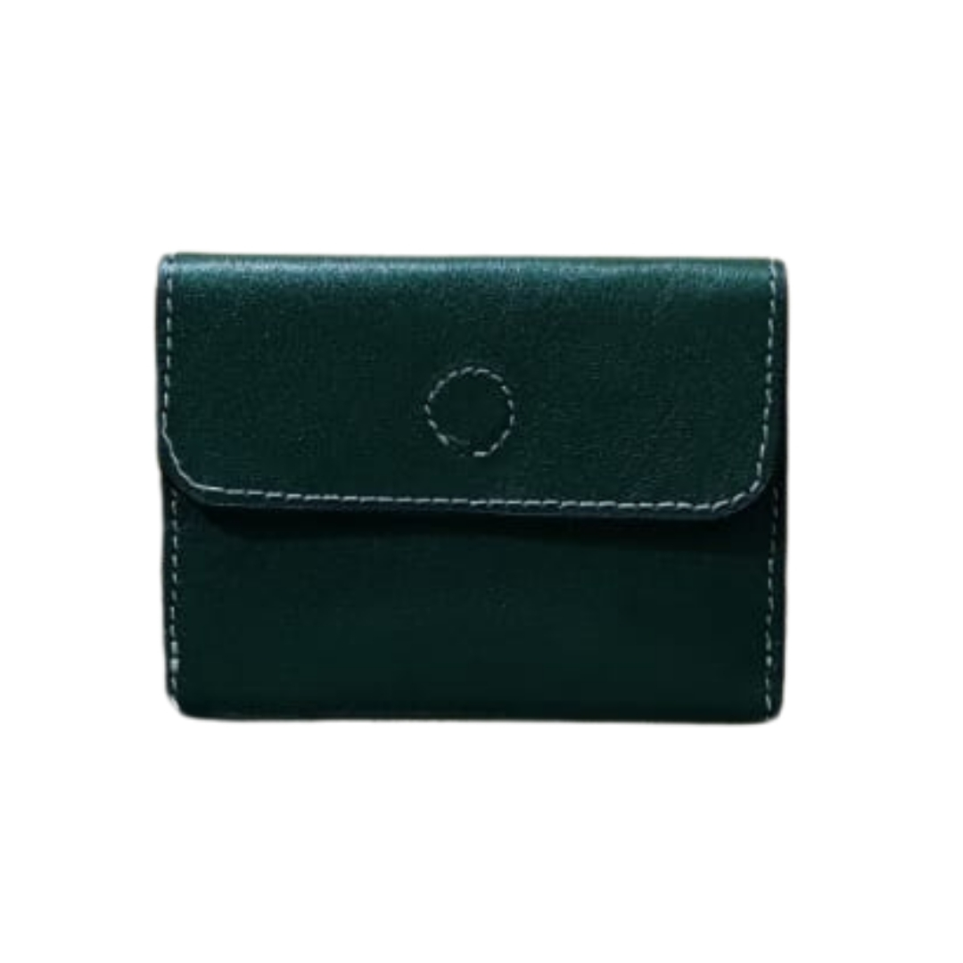 Front view of green genuine leather unisex card holder with snap flap – Shabab Leather