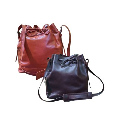 Brown and black leather bucket bags for women – premium drawstring shoulder handbags