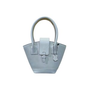 Light grey genuine leather women’s tote bag with double handles and flap closure by Shabab Leather.