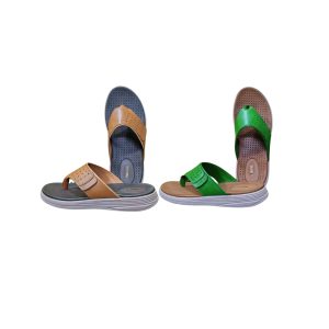 Men’s genuine leather sandals in brown and green with cushioned anti-slip soles – Shabab Leather