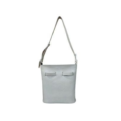 "Minimalist off-white women’s leather shoulder bag with clean front design and adjustable strap."