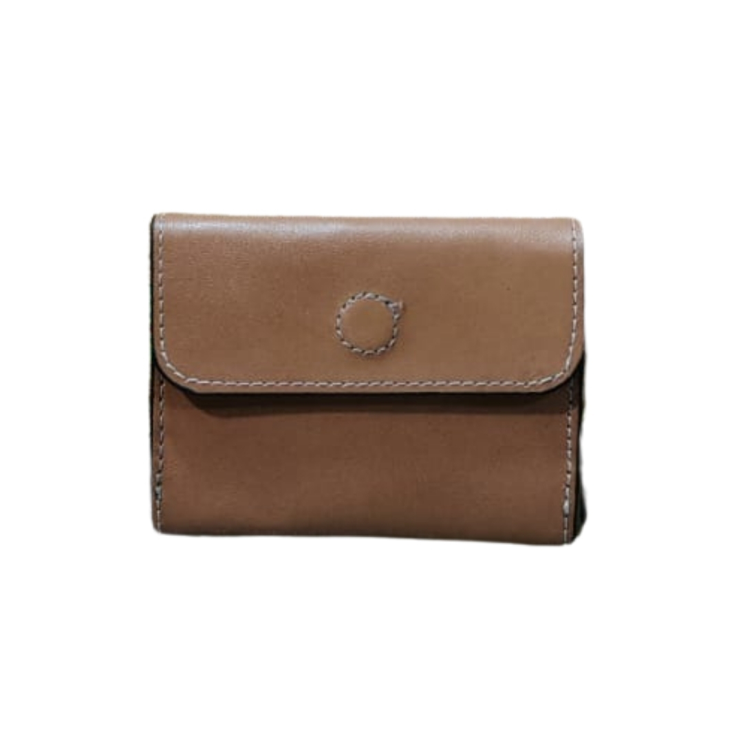 Front view of tan genuine leather unisex card holder with snap flap – Shabab Leather