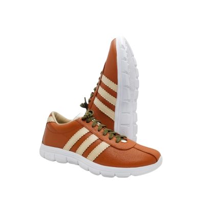 Premium Brown Casual Sneakers with Cream Stripes – Lightweight Comfort Shoes