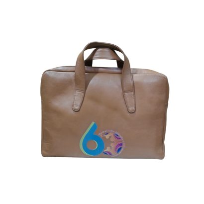Forntview of brown leather corporate office bag handmade in Bangladesh