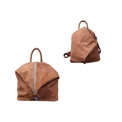 Brown leather ladies backpack handcrafted in Bangladesh, compact and stylish for everyday use