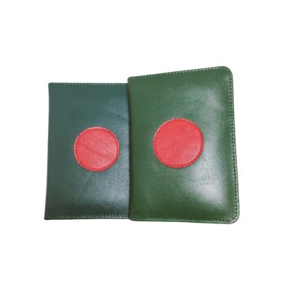 Leather passport holder with Bangladesh flag design, handmade in Bangladesh