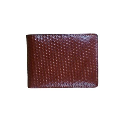 "Men’s brown genuine leather wallet with embossed dotted texture."
