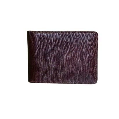 "Men’s brown genuine leather wallet with a fine textured pattern."