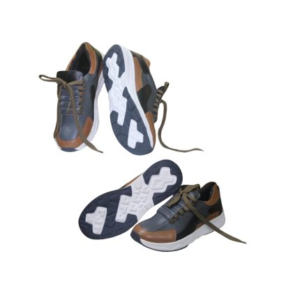 Angled view of men’s leather casual sneaker shoe with lace-up comfort