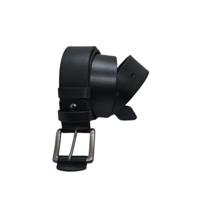 Premium black genuine leather belt for men with metal buckle, handmade in Bangladesh