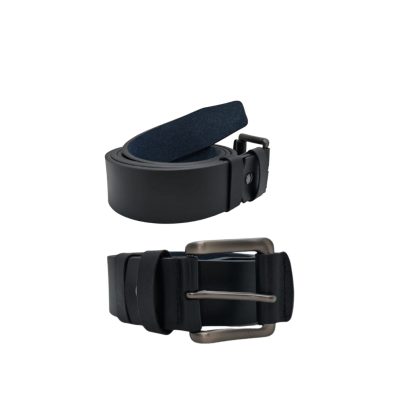 Premium black genuine leather belt for men with metal buckle, handmade in Bangladesh