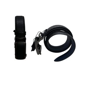 Premium black textured genuine leather belt for men with modern metal buckle, handmade in Bangladesh