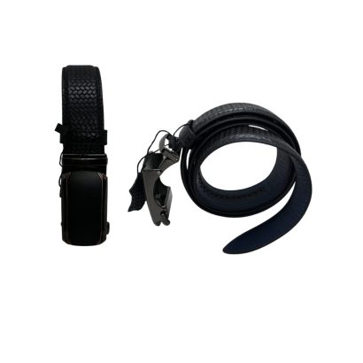 Premium black textured genuine leather belt for men with modern metal buckle, handmade in Bangladesh