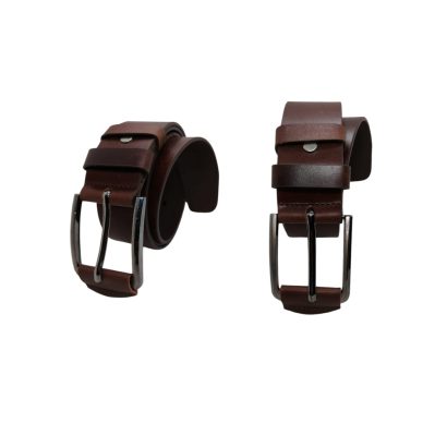 Premium brown genuine leather belt for men with metal buckle, handmade in Bangladesh