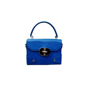 Royal blue leather top handle handbag with silver lock closure for women