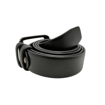 Classic black genuine leather men’s belt rolled design with polished buckle by Shabab Leather
