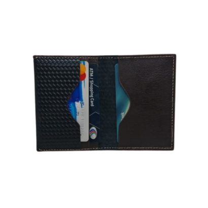 Black mixed-texture leather card holder inside view with multiple card slots and slim design by Shabab Leather