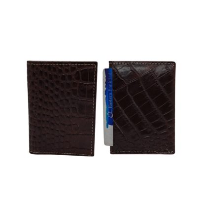 Brown crocodile-texture leather card holder front and back view with slim design by Shabab Leather