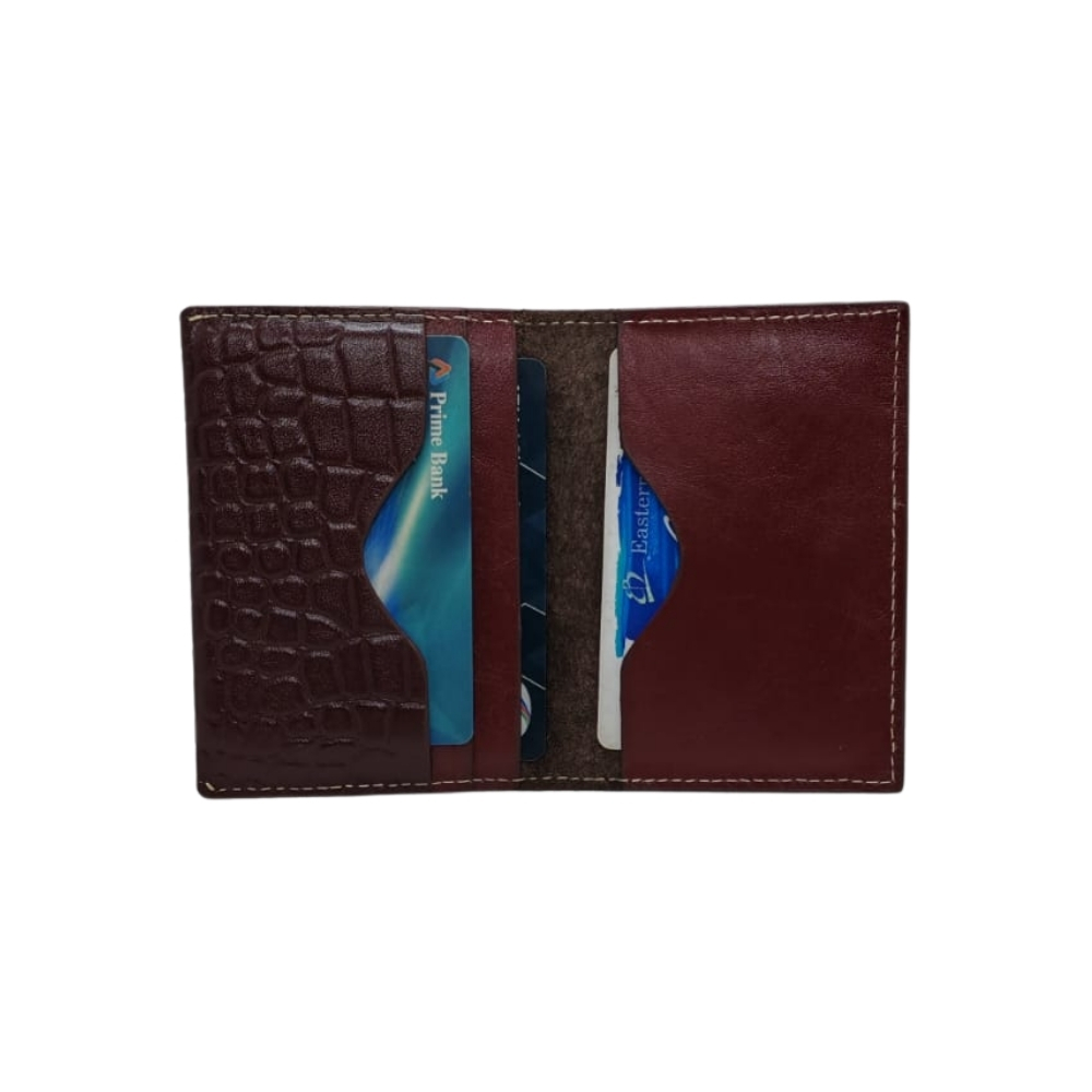 Brown Textured Leather Card Holder Inside View – Shabab Leather
