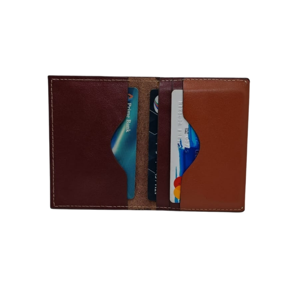 Brown textured leather card holder inside view with multiple card slots and premium finish by Shabab Leather