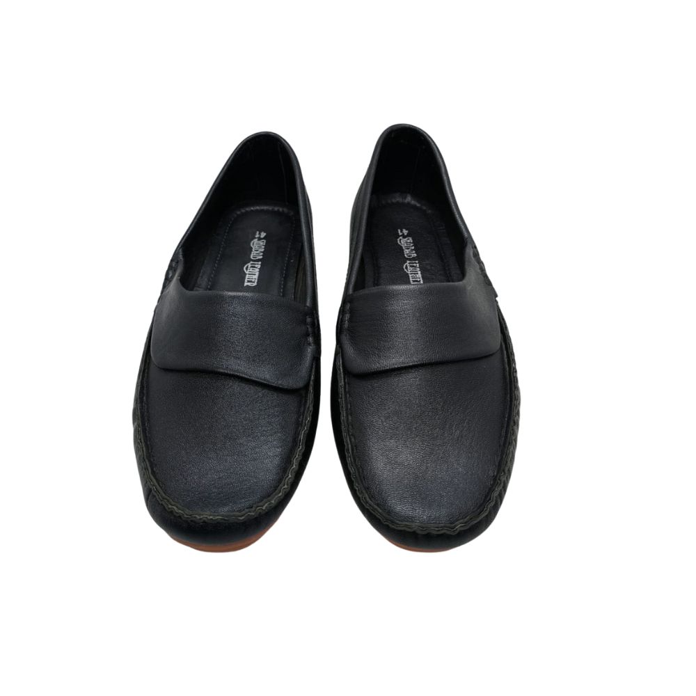 Premium black genuine leather loafer shoes for men with slip-on design and comfortable sole, made in Bangladesh