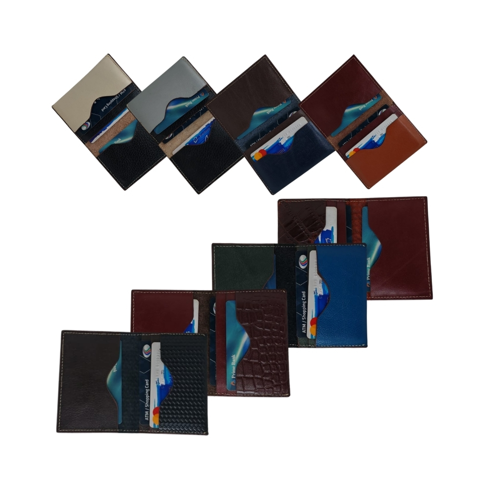 Premium leather card holder for men with slim design, multiple card slots, mixed textures and shades by Shabab Leather