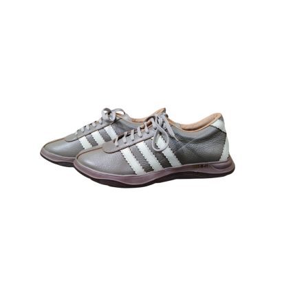 Ash grey genuine leather casual shoes with off-white stripes for men by Shabab Leather