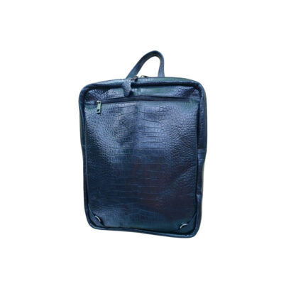 Back view of black croco texture genuine leather backpack with top zipper pocket – Made in Bangladesh | Shabab Leather