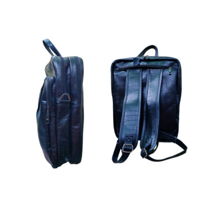 Side and back view of black croco texture genuine leather backpack with dual compartments and adjustable straps – Made in Bangladesh | Shabab Leather