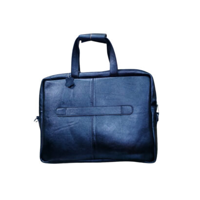Back view of black genuine leather laptop bag with strong handles – Made in Bangladesh | Shabab Leather