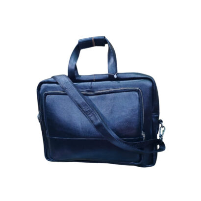 Black genuine leather laptop bag with shoulder strap and front zipper pocket – Made in Bangladesh | Shabab Leather